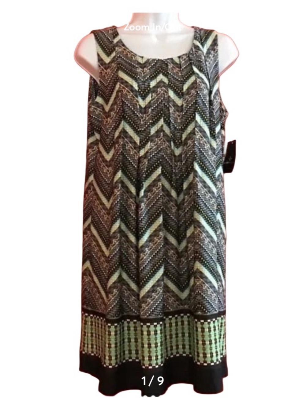 NWT Ronni Nicole Petite 6P Sleeveless Chevron Geometric Shift Dress Brown Green